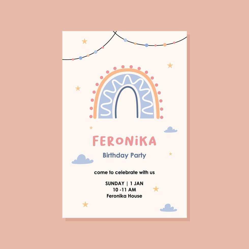 Boho rainbow birthday party template vector