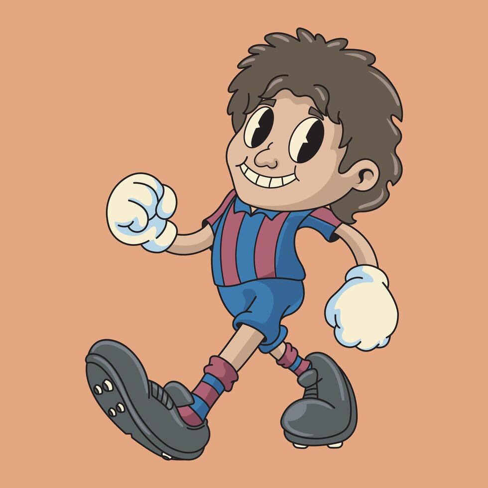 Illustration of Soccer Player Cute Boy with Red and Blue Jersey Vintage Sport Mascot Character Cartoon Design vector