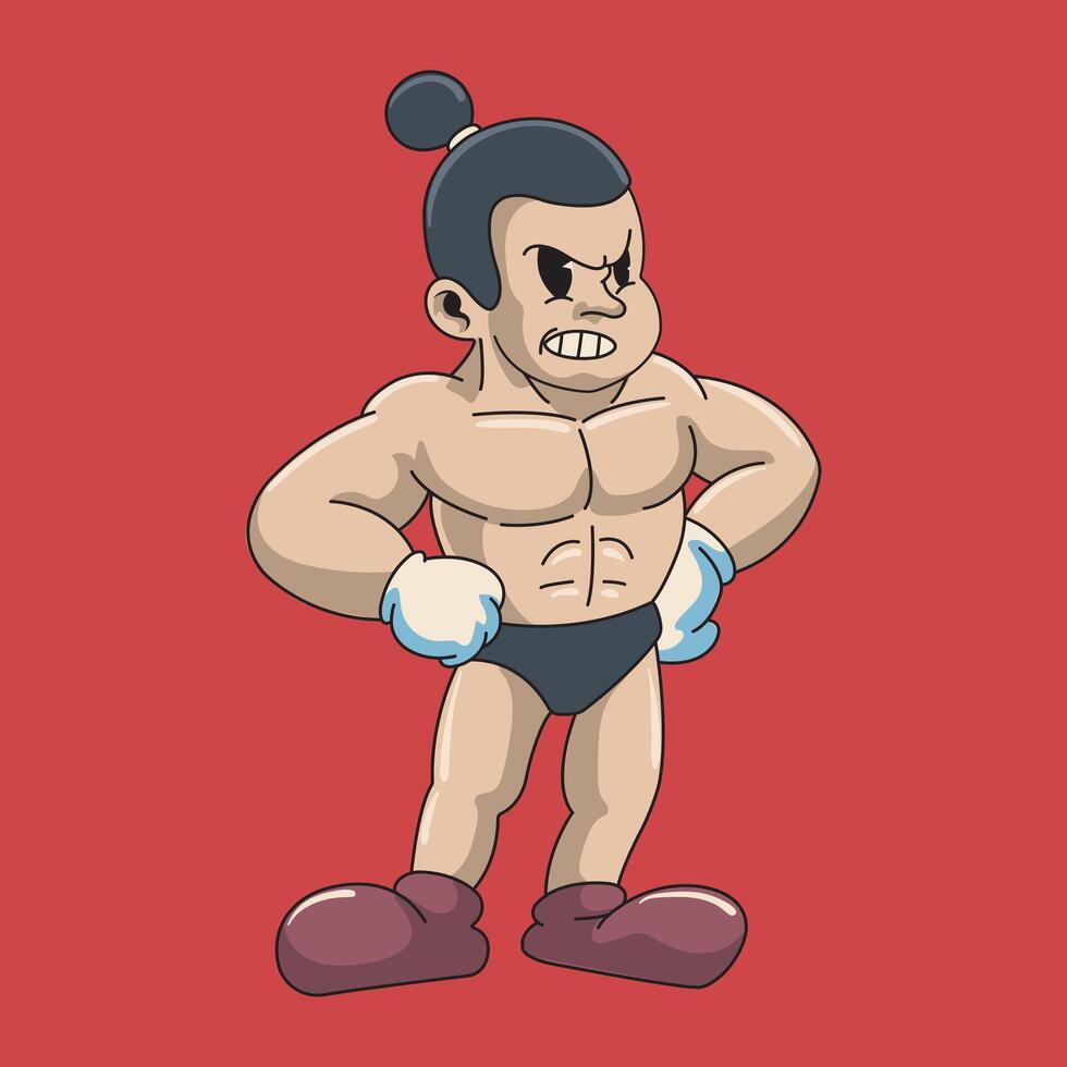 Illustration of Cute Muscle Guy Sport Bodybuilder Retro Mascot Character Cartoon Design vector