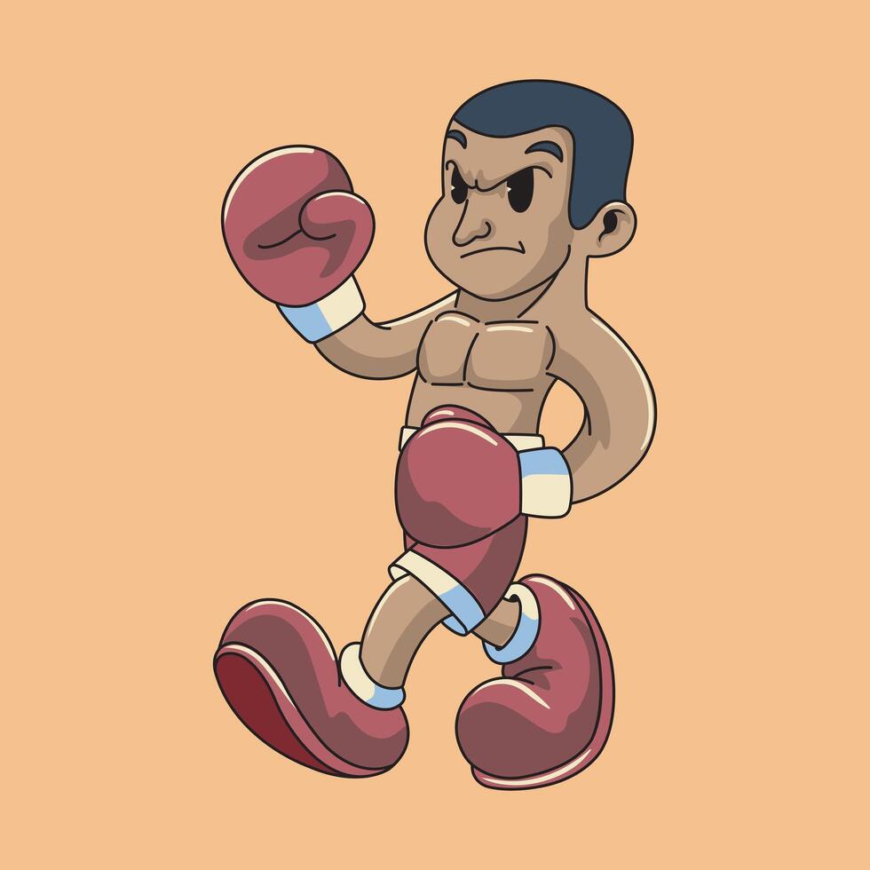 Illustration of Cute Guy Sport Boxing Player Sport Retro Mascot Character Cartoon Design vector