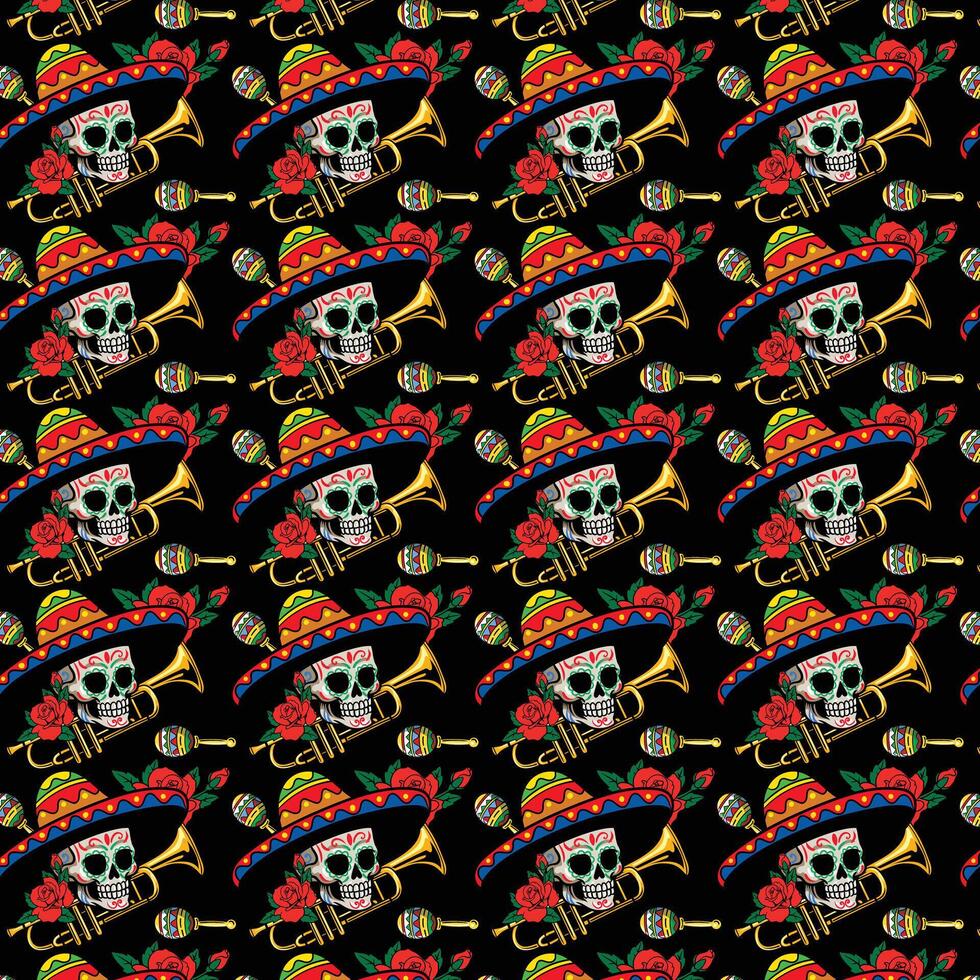 Day of the Dead skulls Dia de los muertos mexican Halloween isolated Seamless Pattern design vector