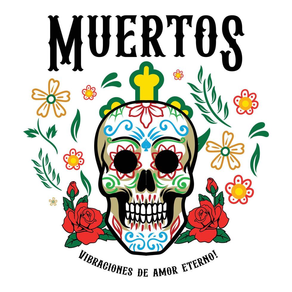 Dia de Los Muertos Mexican Calavera Skulls cartoon illustration for sticker, badge, patch, banner, greeting card, invitation vector