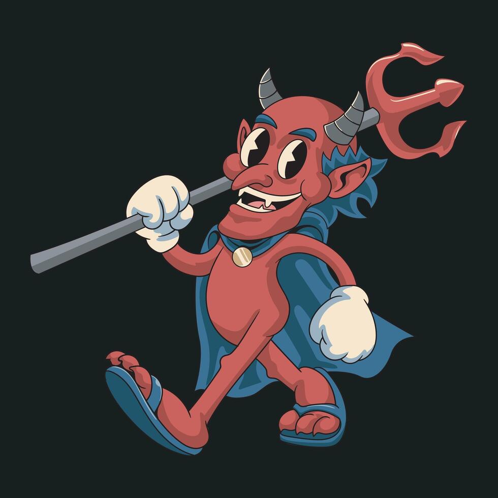 Illustration of Halloween Horror Cute Red Devil Lucifer Retro Vintage Mascot Character Cartoon Design vector