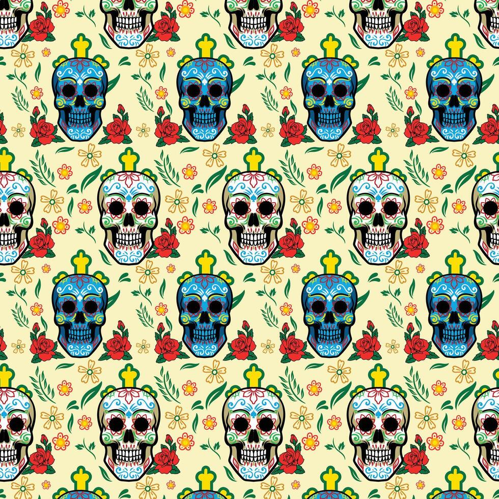 Day of the Dead skulls Mexican Halloween isolated Seamless Pattern design vector