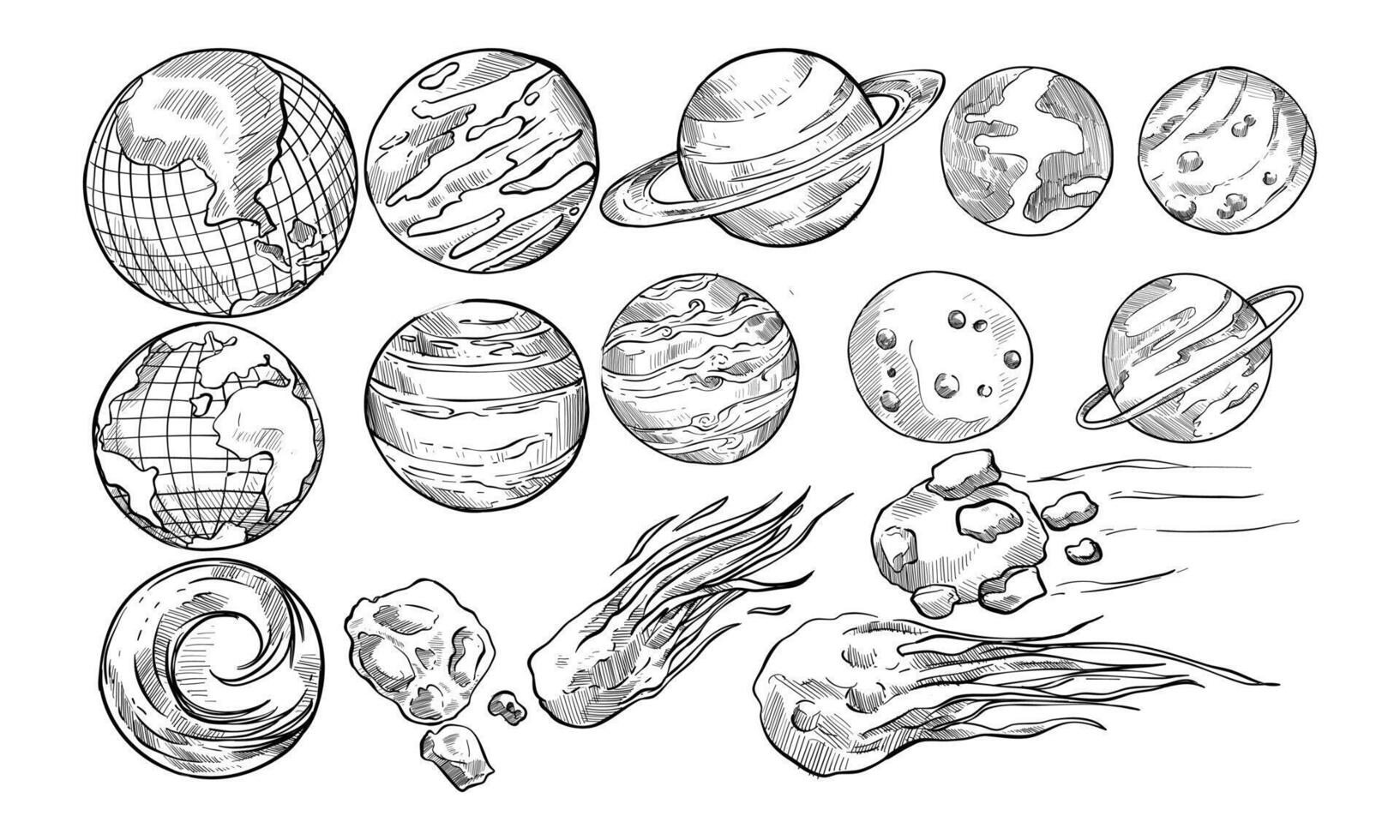 solar system handdrawn collection vector