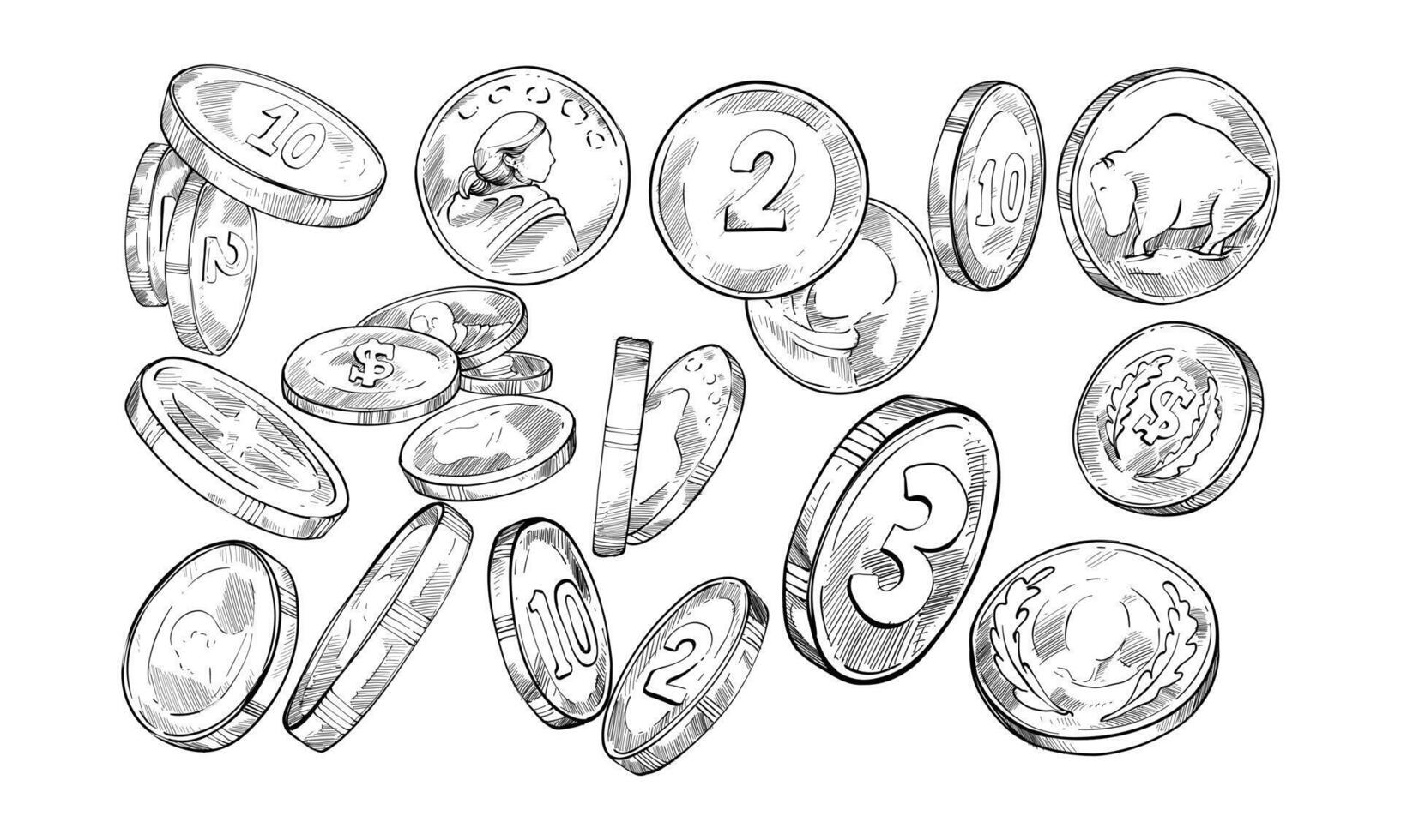 coins handdrawn collection vector