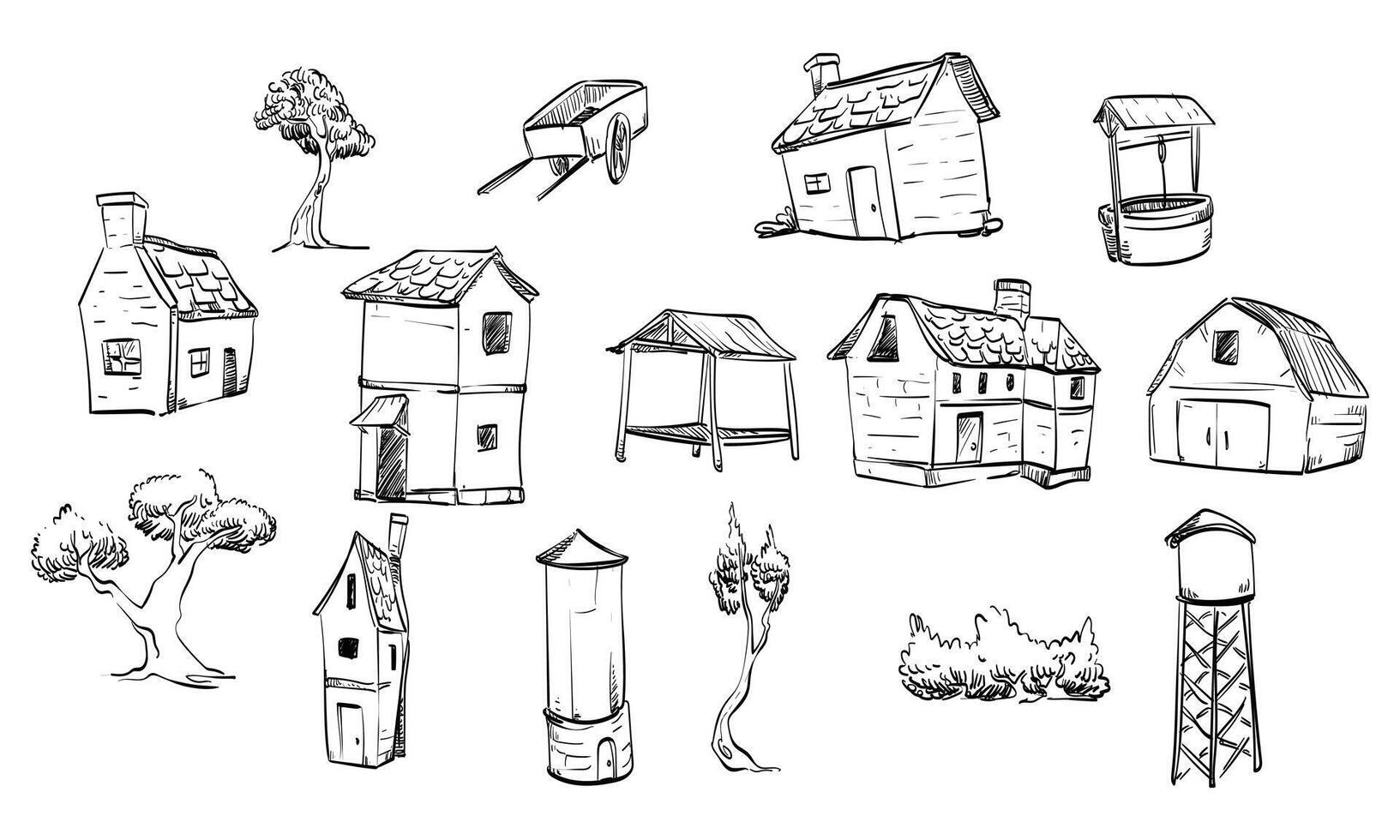 village handdrawn collection vector