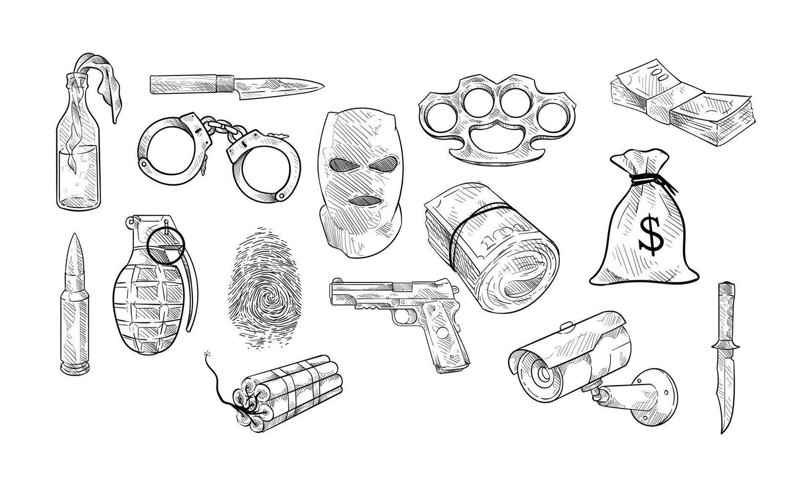 crime handdrawn collection vector