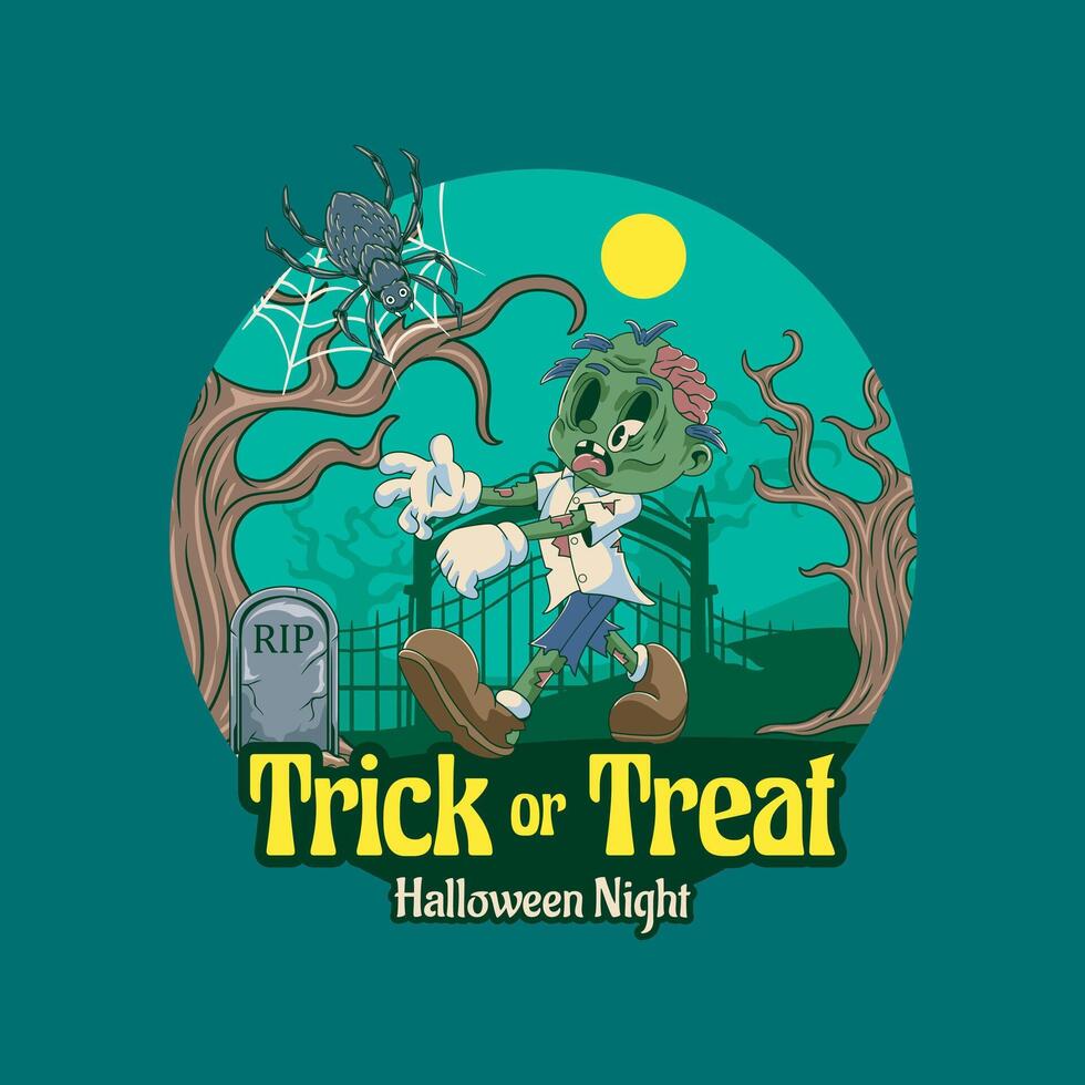 Happy Halloween Scary Zombie Trick or Treat badge and label sticker, banner, patch, greeting card and invitation illustration vector