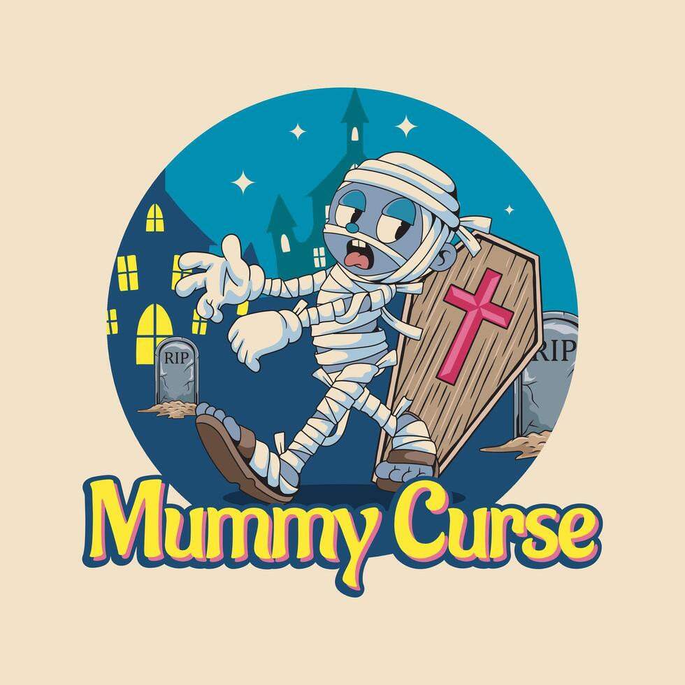 Happy Halloween Mummy Curse badge and label sticker, banner, patch, greeting card and invitation illustration vector