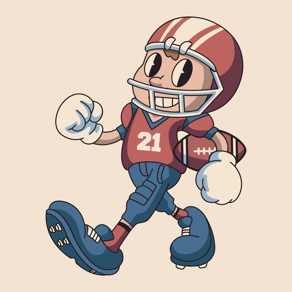 Illustration of Cute Boy American Football Player Sport Retro Mascot Character Cartoon Design vector