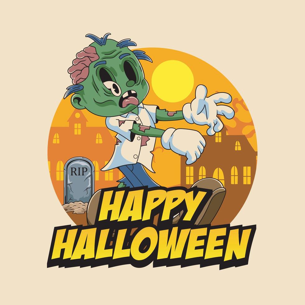 Happy Halloween Scary Zombie badge and label sticker, banner, patch, greeting card and invitation illustration vector