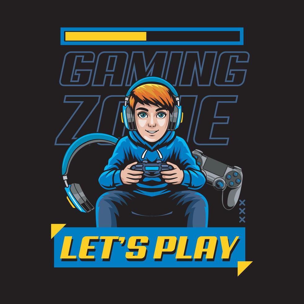 Young Teenager Streamer play videogame with headphone mascot logo design for badge, emblem, esport and t-shirt printing vector