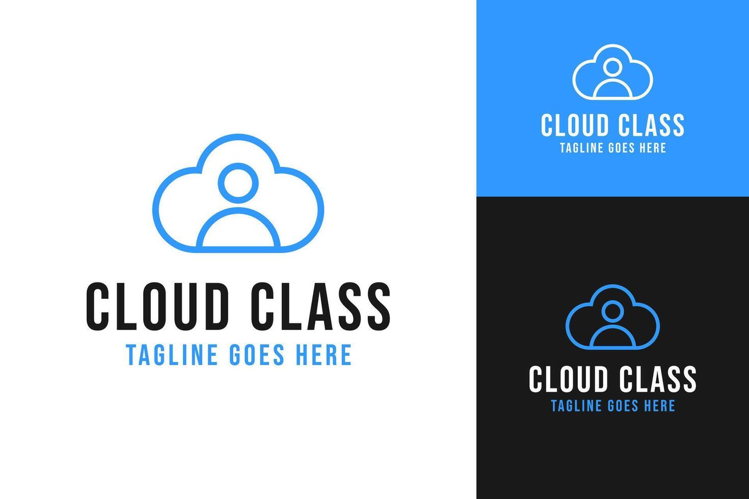 Cloud class logo design with people and cloud with line art template illustration vector