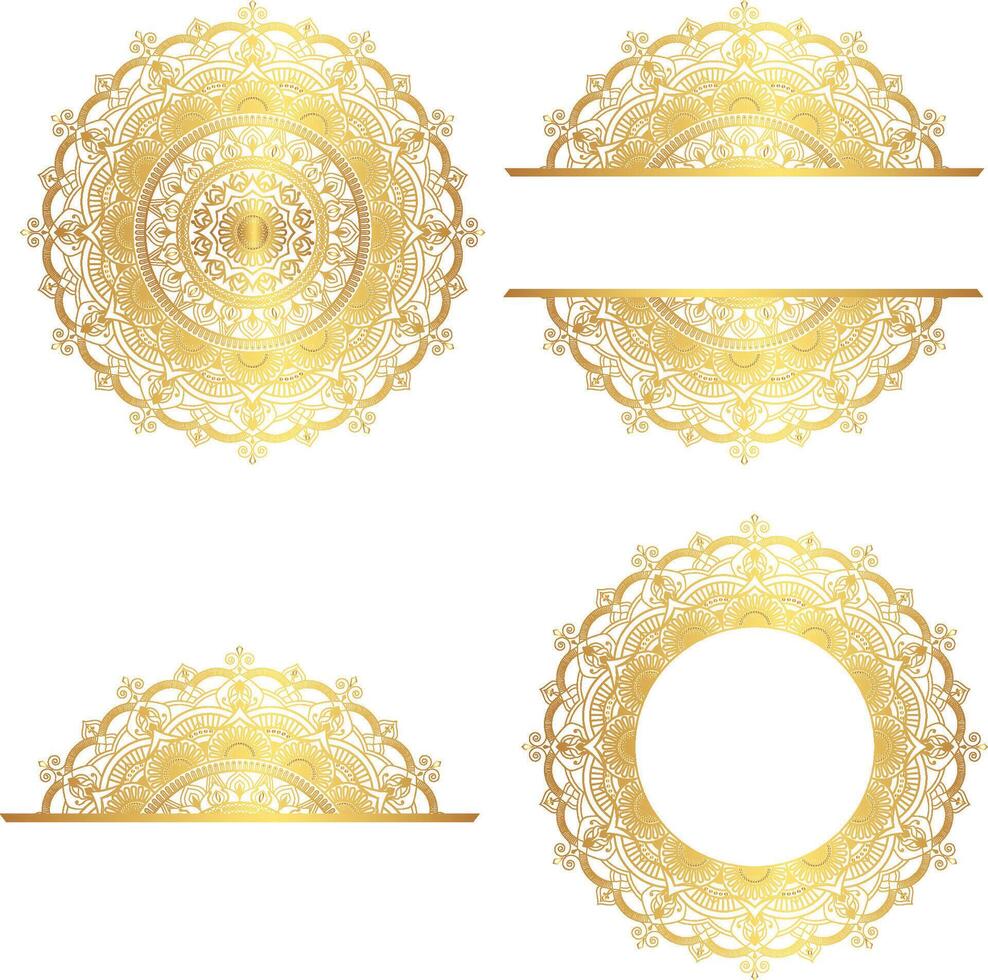 Indian flower mandala art with luxury golden circle frame transparent vintage gold circular pattern vector