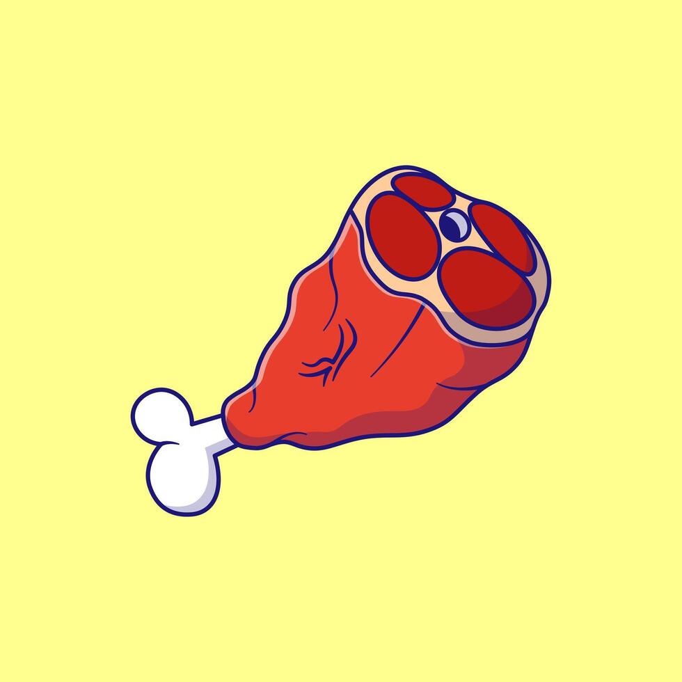 Meat Leg With Bone Cartoon Illustration. Food Object Concept. Flat Cartoon Outline Style. vector