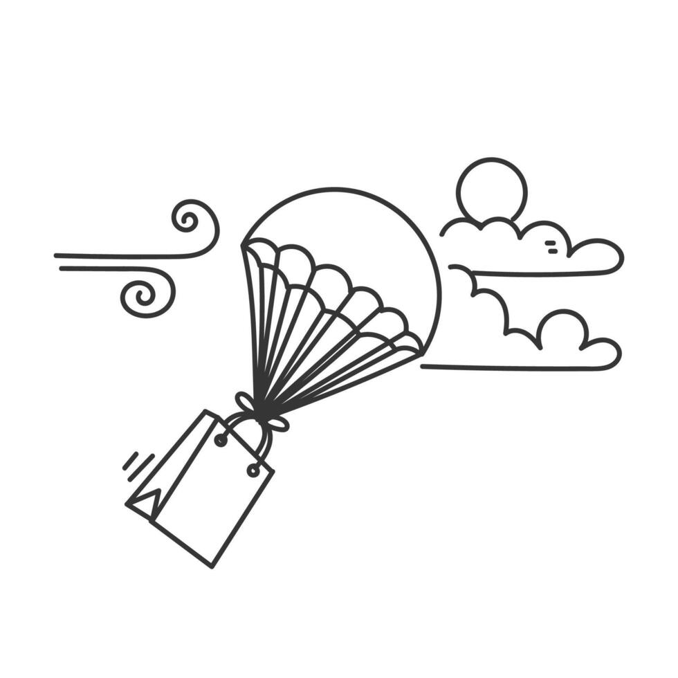 parachute with bag and parachute line icon vector