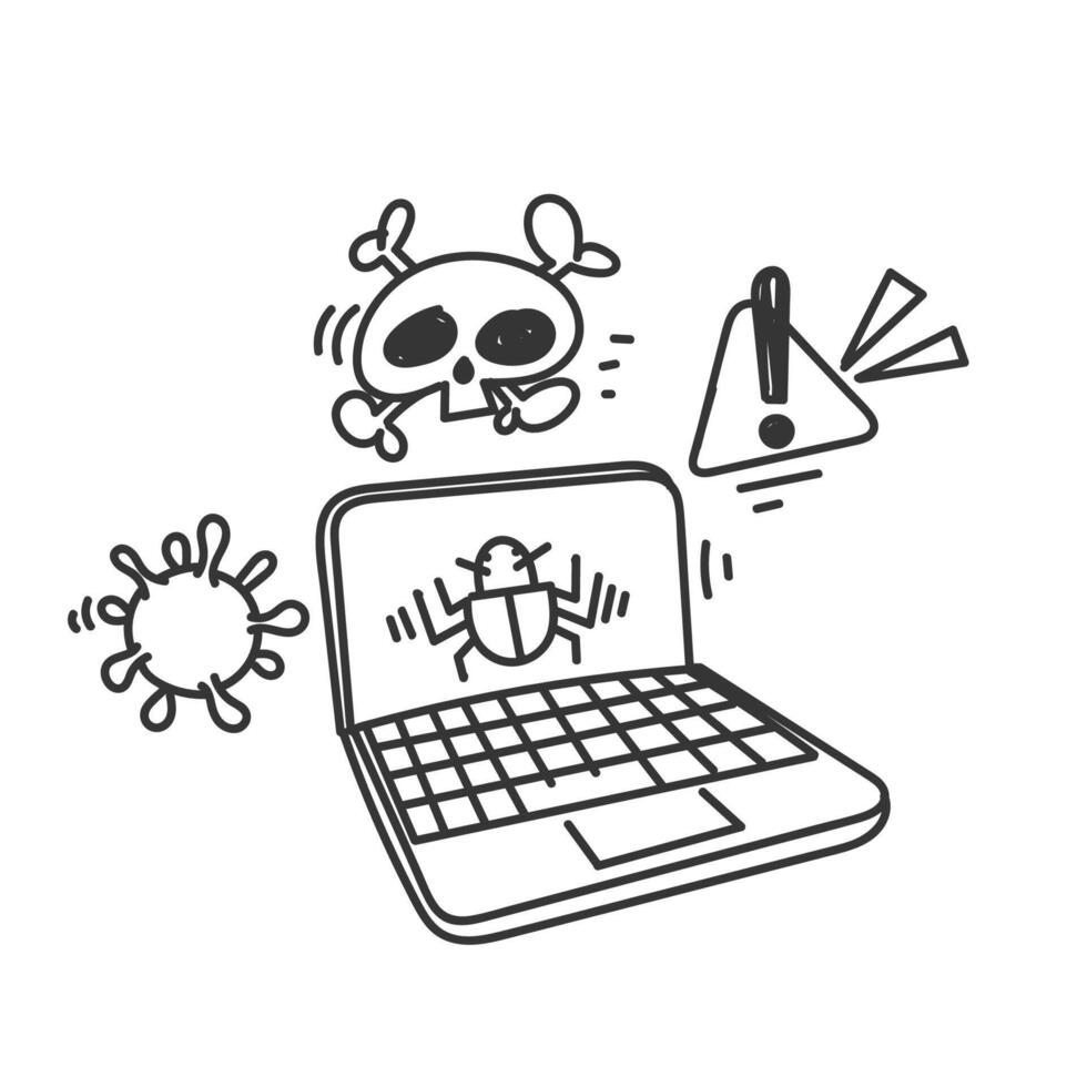 a laptop with a skull and a virus on it vector
