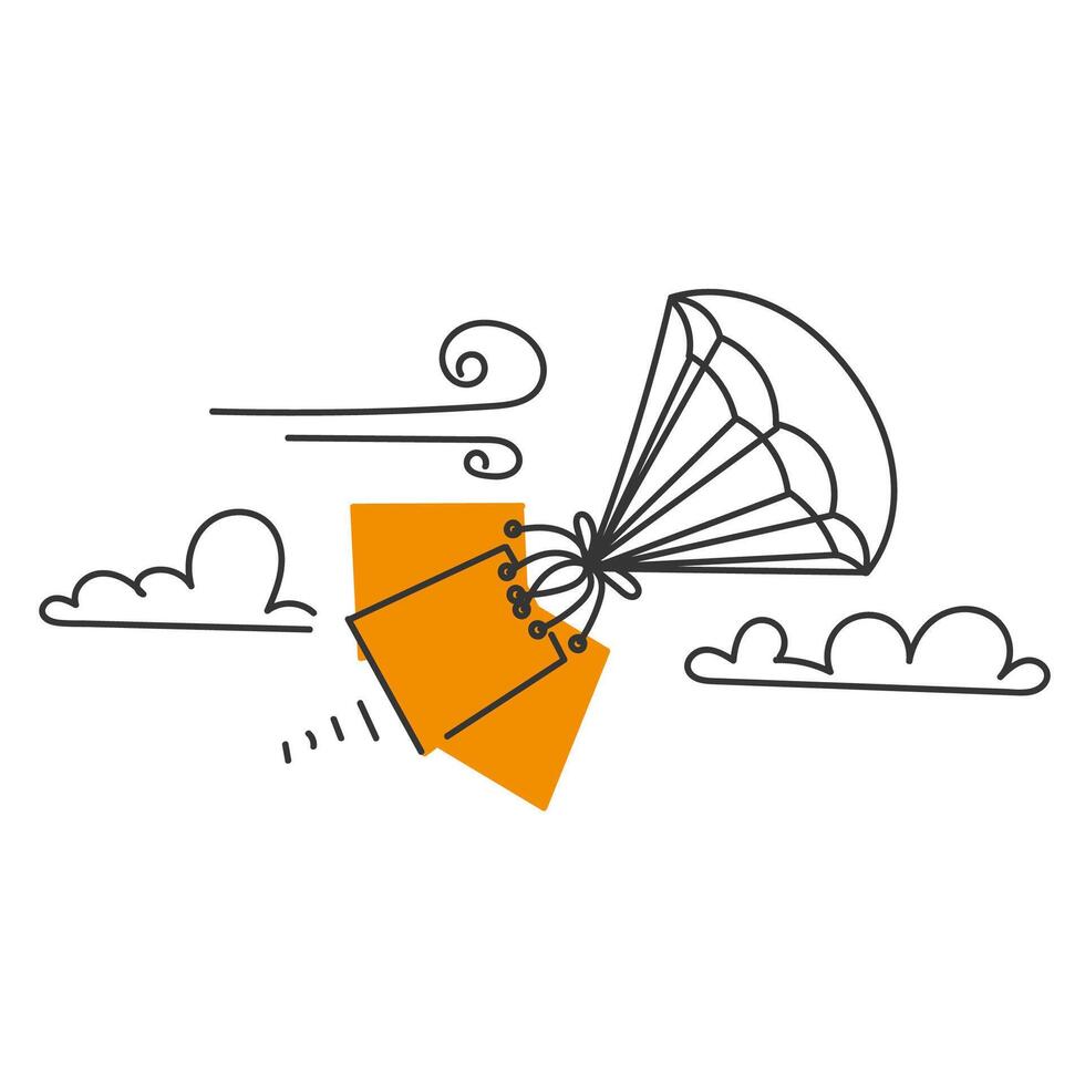 shopping bag parachute line icon, illustration, flat design vector