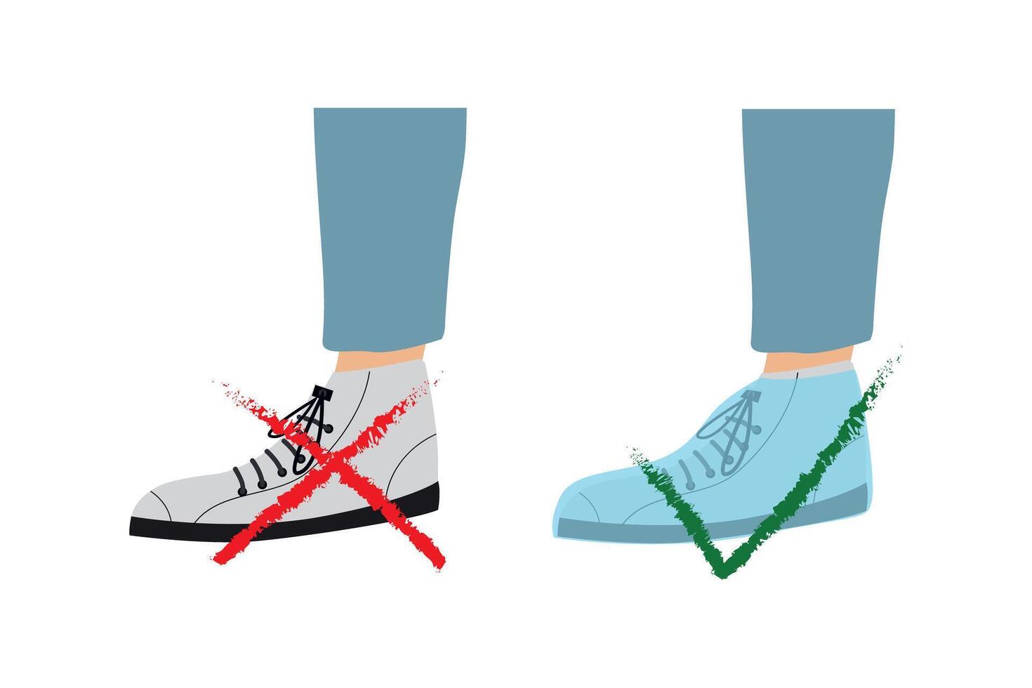 Shoe covers. Use shoe covers. Protective medical covers against dirt, bacteria and viruses. Illustration isolated on white. vector