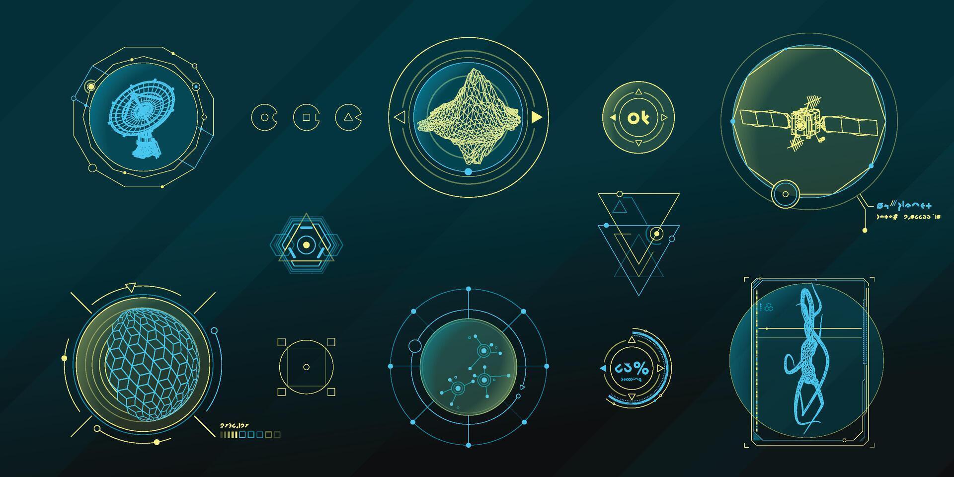 Circular infographic elements for sci-fi interface. vector