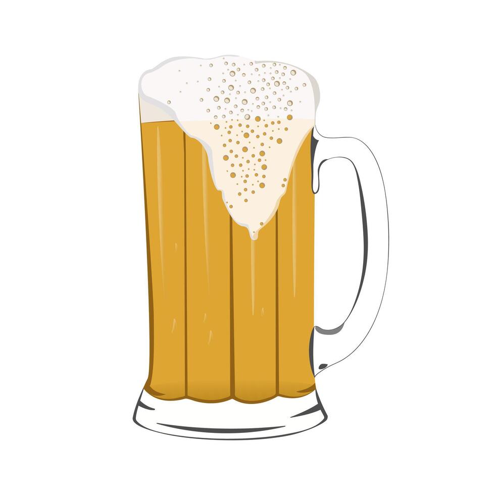 illustration of a beer mug with foam. Image of an alcoholic drink made from malt and barley isolated on a white background. vector