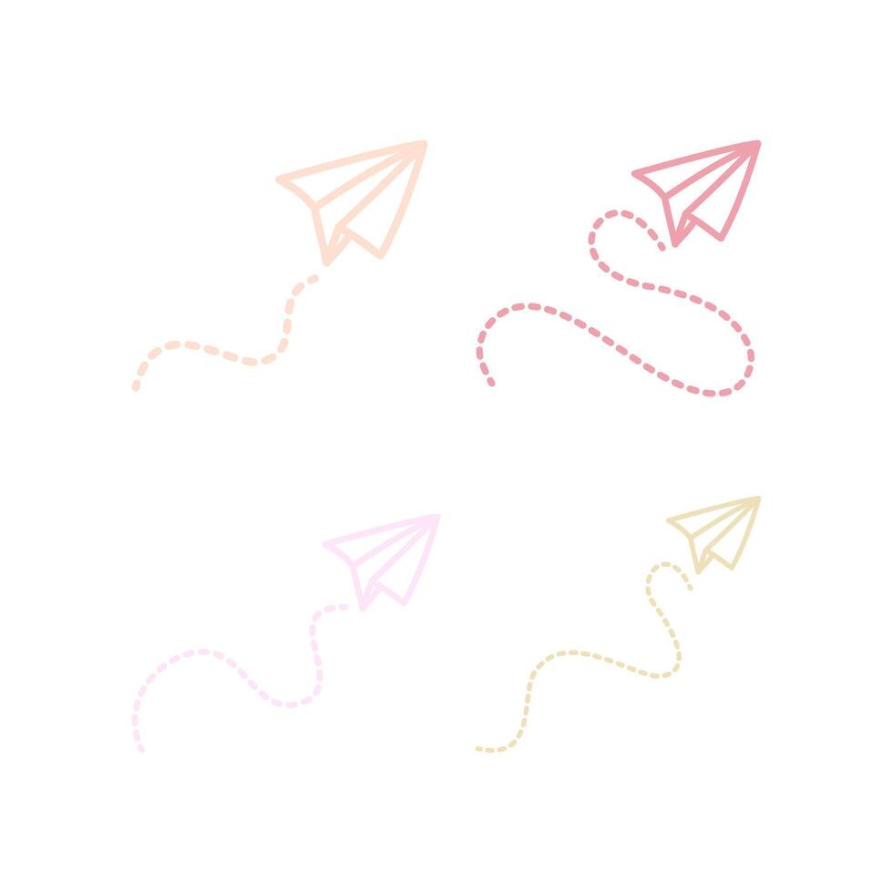 Set of Airplane Art Line Doodle in Pastel Color vector