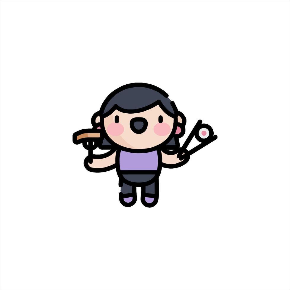 A cartoon girl holding a knife and fork vector