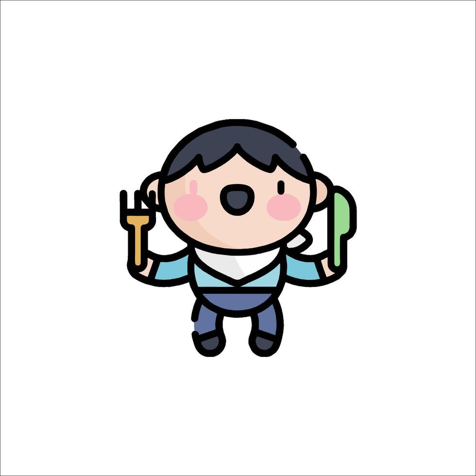A cartoon character holding a knife and fork vector