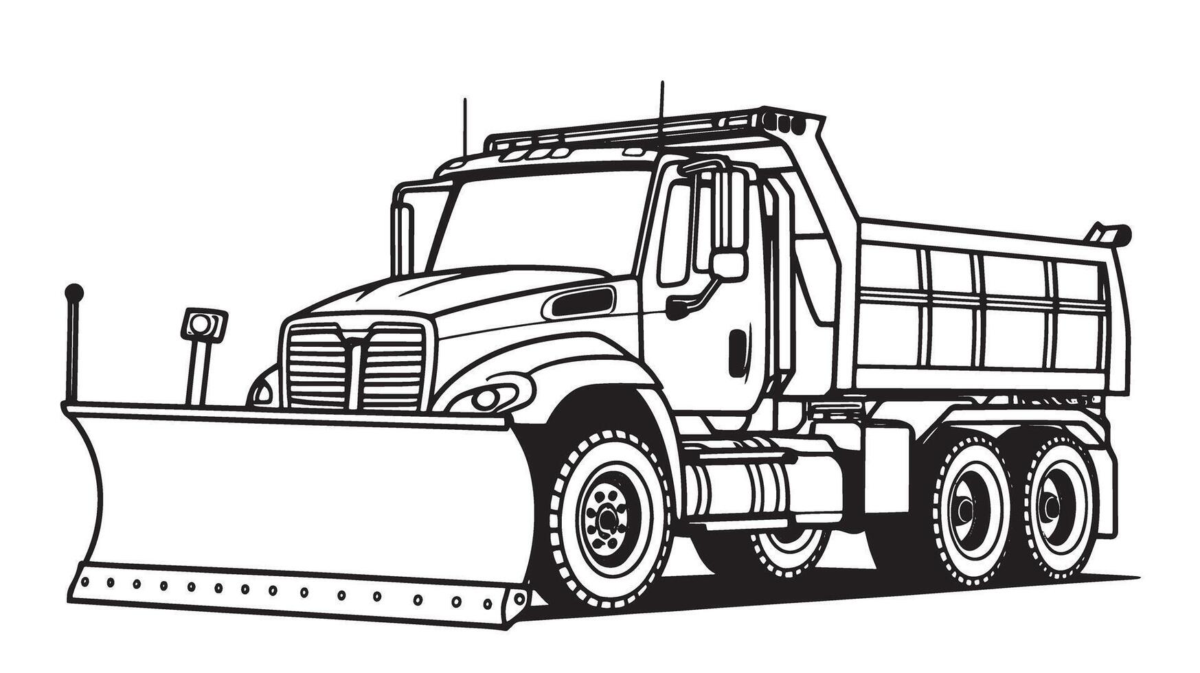 Winter Wonderland Coloring Fun Snow Plow Truck Outline Page snow plow, truck, blade, clearing, snow, coloring page vector