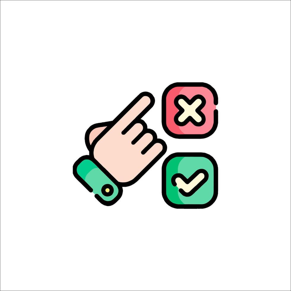 A hand pointing to a check mark icon vector
