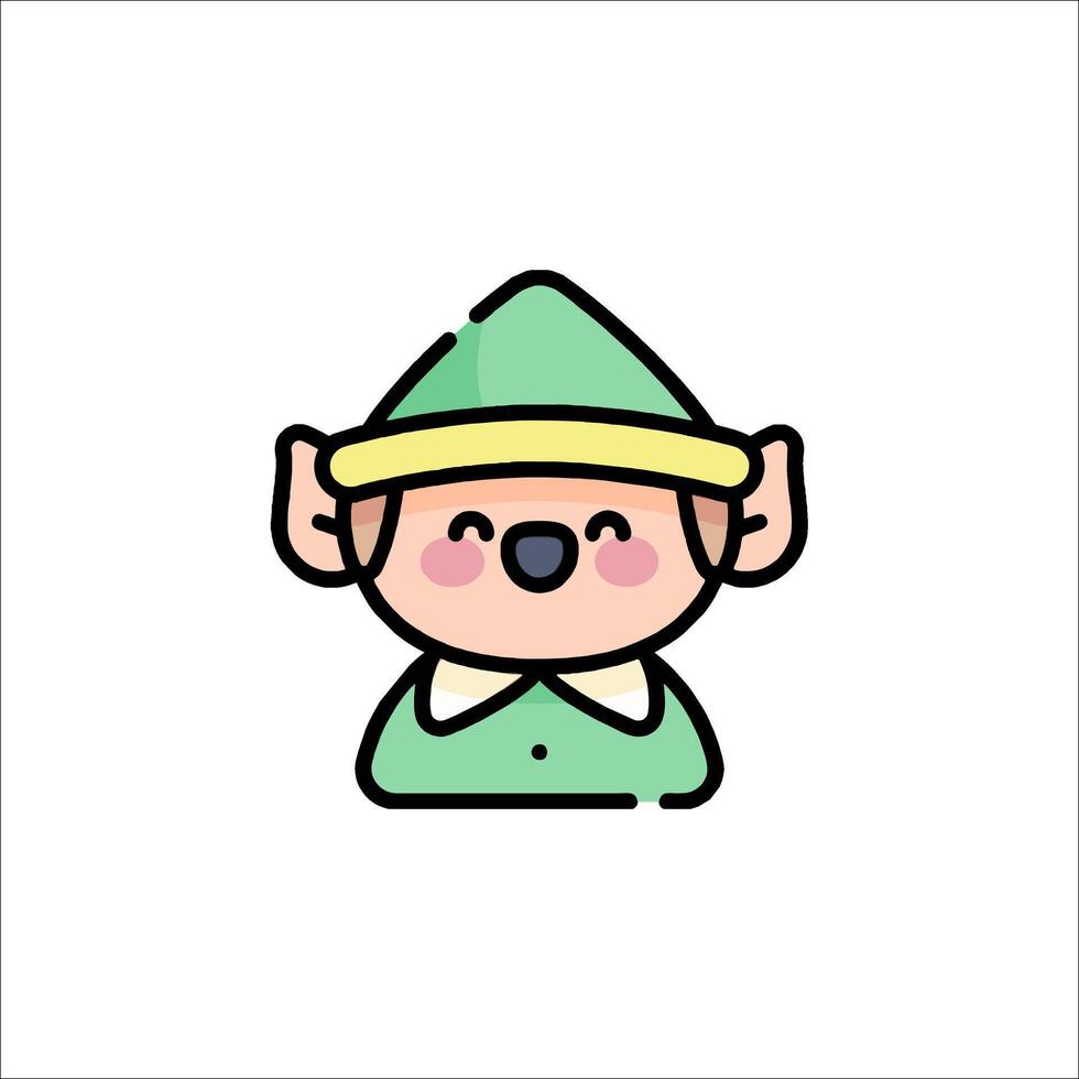 A cartoon elf with a green hat and a green nose vector
