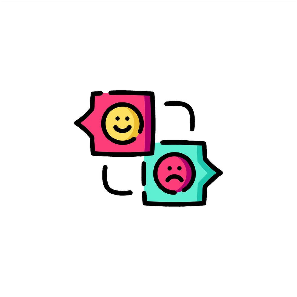 A colorful icon of two people with emoticons vector