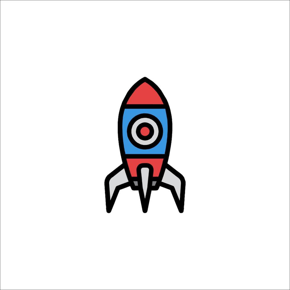 A red and blue rocket ship icon on a white background vector