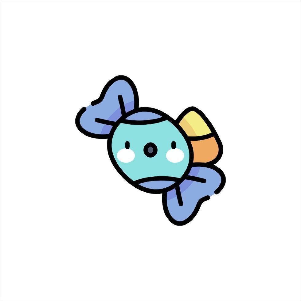 A cute little blue and yellow fish with a bow on its head vector