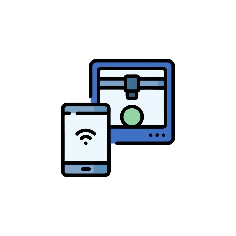 A smartphone and a tablet are connected to a wifi network vector