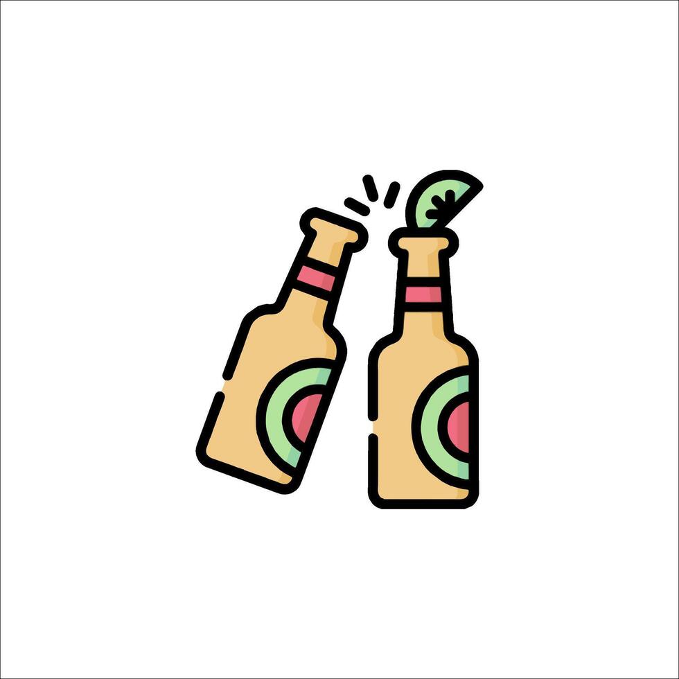 Two beer bottles with a slice of watermelon vector