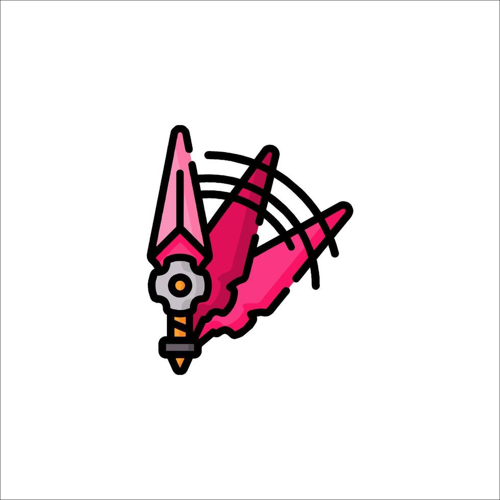 A pink and black logo with a sword vector