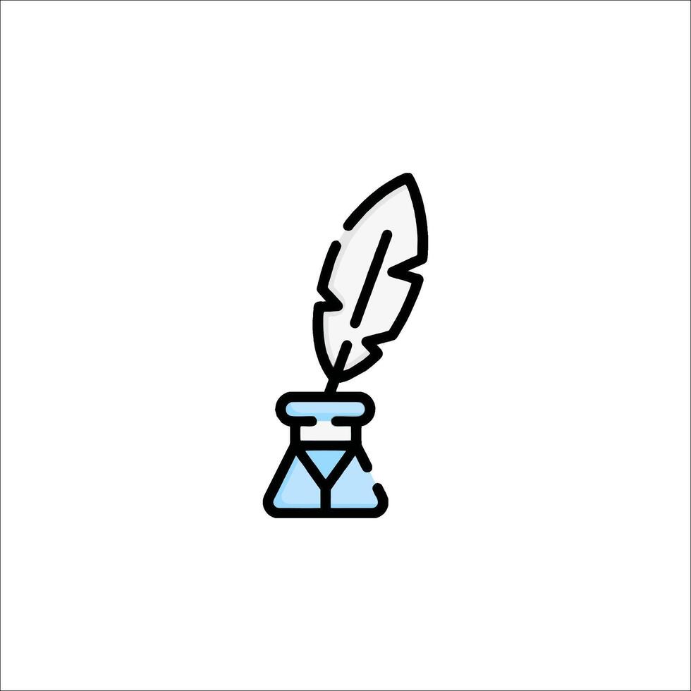 A feather pen and ink bottle icon vector