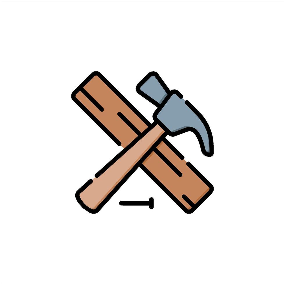 A hammer and a wooden board icon vector