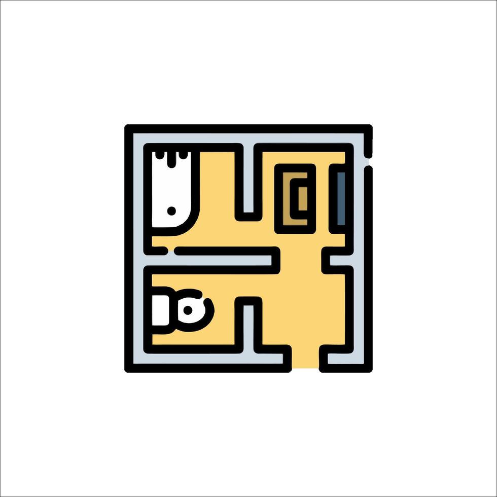 A small room with a bed and a bathroom vector