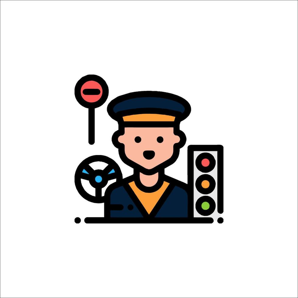 A traffic light icon with a man in uniform vector