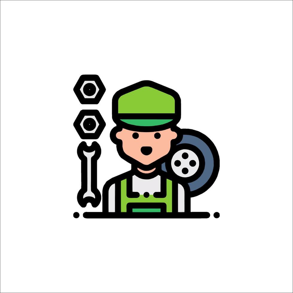 A man in a green hat and overalls holding a wrench vector