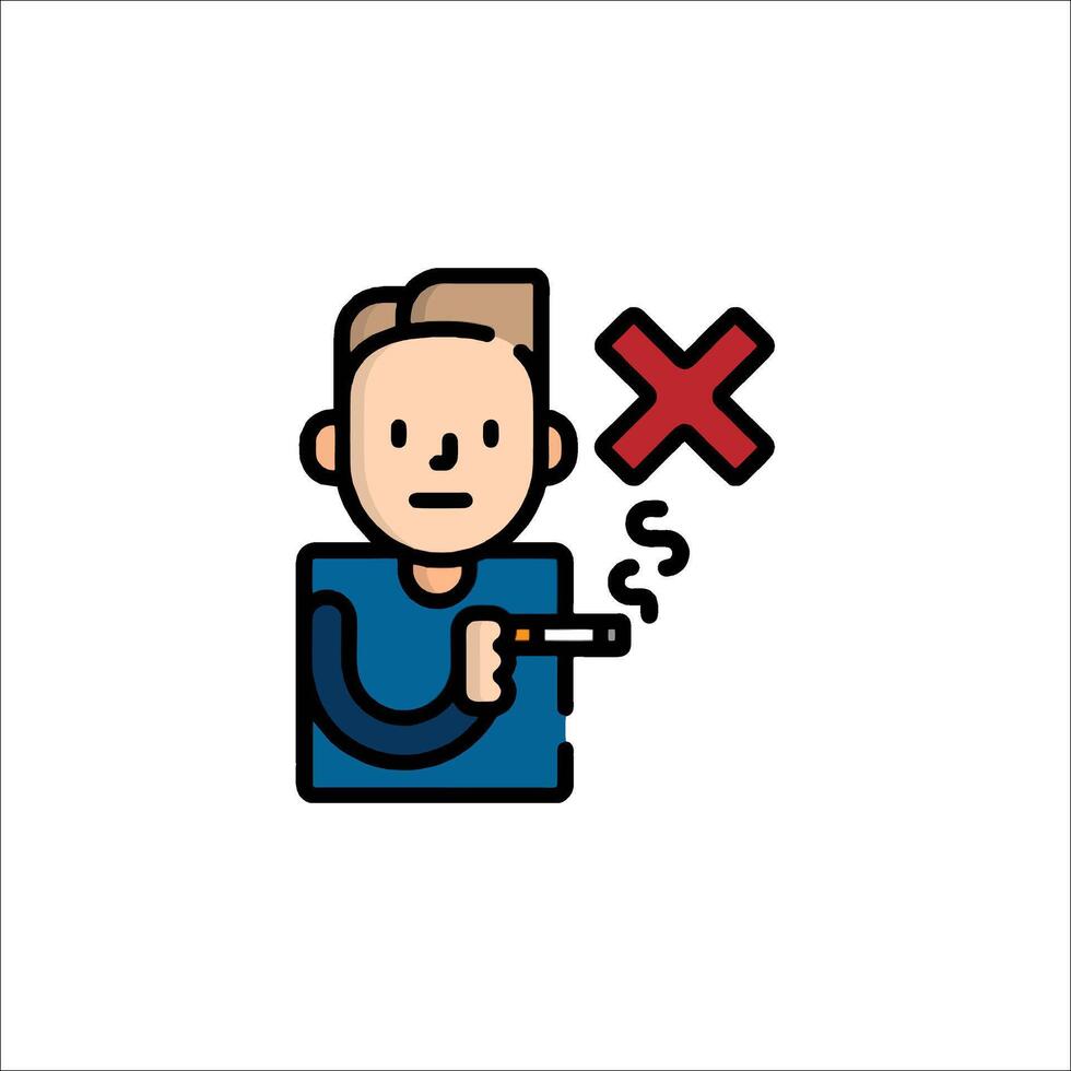 A man with a cigarette in his hand and a no smoking sign vector