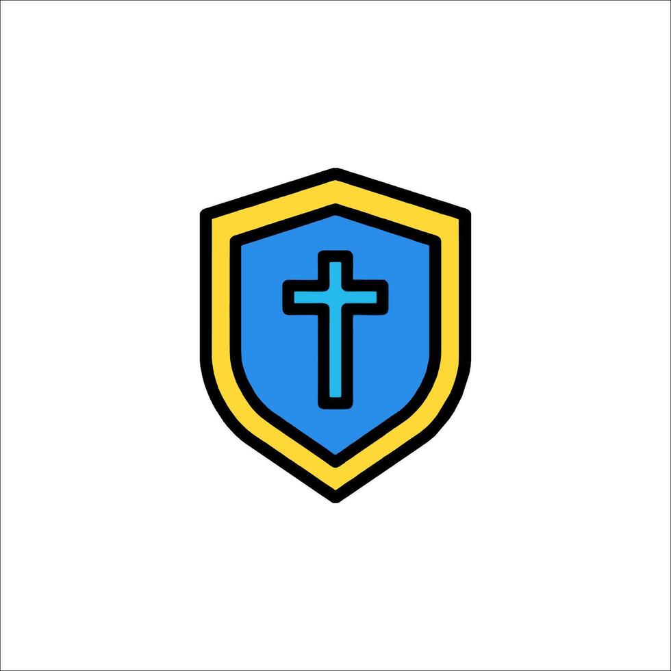 A cross on a shield with a blue and yellow background vector