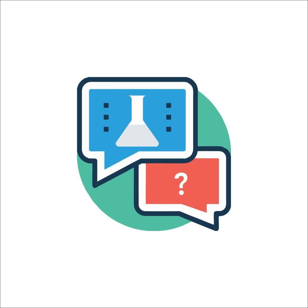 A speech bubble with a question mark and a flask vector