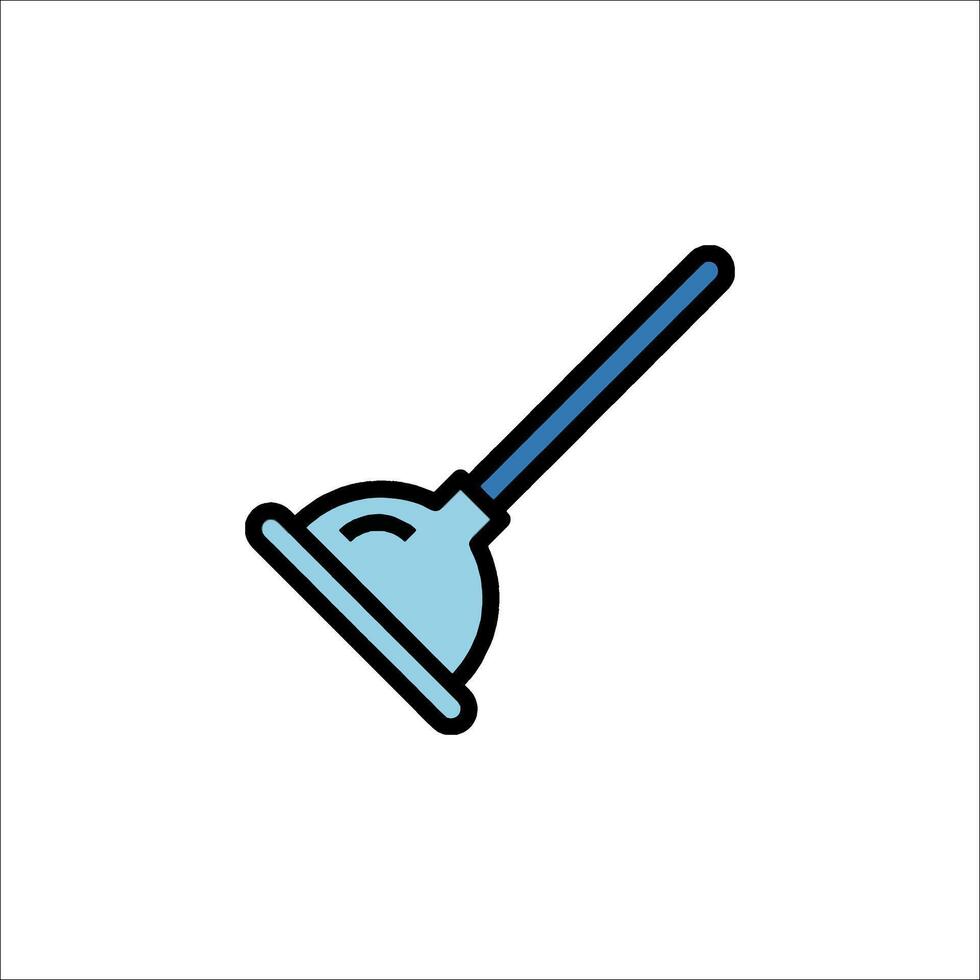 A blue and white icon of a mop vector