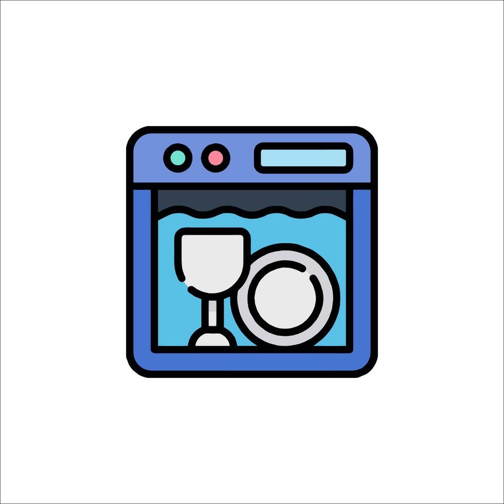 A dishwasher icon with a glass and a plate vector