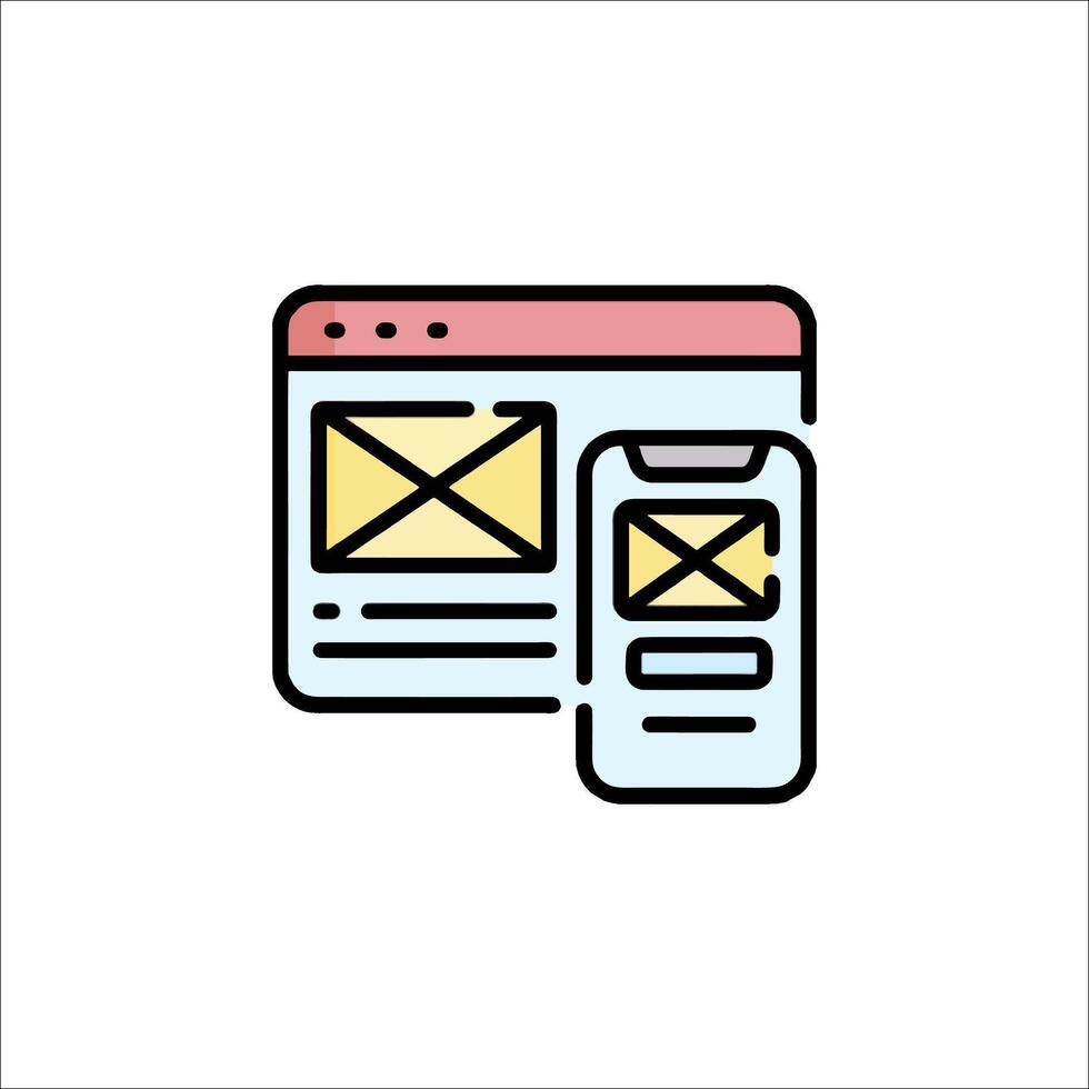 Email icon, smartphone and computer on white background vector