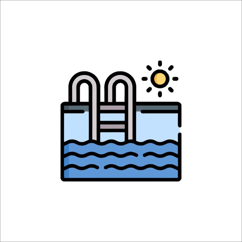 A swimming pool icon with a ladder and sun vector